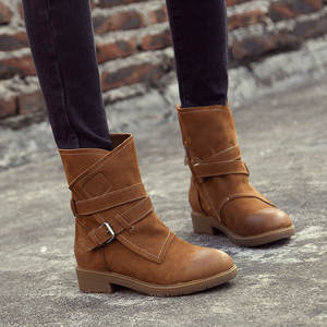 Bottes Martin mi-mollet vintage pour femme, style britannique, confortables, en cuir de vachette véritable, fourrées, zippées, respirantes, souples, pour l'hiver - Product Image 5