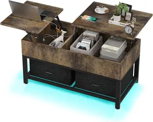 Table basse intelligente en bois à écran tactile moderne avec haut-parleur et Bluetooth, tables centrales carrées modernes, marron