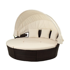 Tumbonas dobles nuevo estilo al aire libre mimbre ratán pareja tumbona piscina jardín conjunto vidrio comedor granja muebles de exterior - Product Image 1