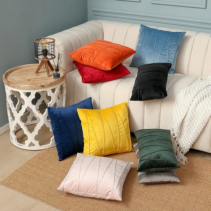 Fundas de almohada decorativas de terciopelo sólido a rayas, 160g, 18X18 partículas, funda de cojín para sofá y dormitorio
