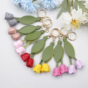 Fashion Tulip <b>Bag</b> Decoration PU Leather Leaf Flower Key Chain Fashion Cute <b>Charm</b> Creative <b>Bag</b> Pendant for Friends Lovers - Product Image 1