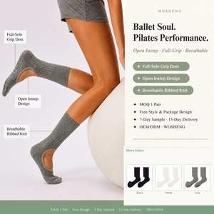 Chaussettes de yoga et de ballet personnalisées OEM pour femmes, antidérapantes, à semelle intégrale, à dos ouvert, pour Pilates, Crewcore, Quiet Luxury, pour le sport - Product Image 1