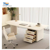 Bureau de direction moderne blanc électrique à hauteur réglable, table de direction convertible à levage avec tiroir, table de patron en forme de L