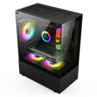 Boîtier de jeu Black Mid Tower, alimentation ATX standard, support Micro-ATX, panneau latéral en verre trempé, 5 ventilateurs préinstallés, en stock