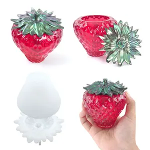 YS DIY Strawberry Design Resin Jar Molds Storage Jar Silicone With Lids Jewelry Jar Epoxy Mould Jewelry Storage Holder Container