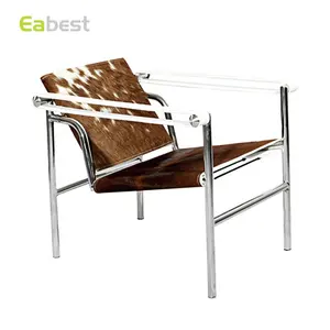 라이트 럭셔리 레저 사무실 홈 장식 라운지 의자 커버 맞춤형 cowskin 또는 PU 가죽 기반 스테인레스 스틸