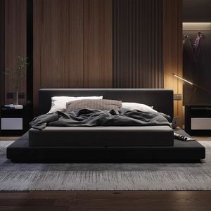 Cama nórdica de lujo, diseño minimalista italiano Simple, cubierta de tela de madera de roble suave, piso grande para dormitorio principal, concepto de Tatami bajo - Product Image 2