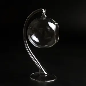 Supplier of round shape desktop hanging plant glass vase plant pot in iron metal flower display stand