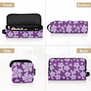 Étui portable pour fer à friser et lisseur, résistant à la chaleur, organiseur de rangement pour outils capillaires, motif fleur hawaïenne violette, sac de voyage pour outils capillaires - Product Image 5