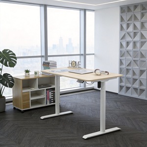 โต๊ะทำงานปรับระดับความสูงด้วยไฟฟ้า มอเตอร์เดี่ยว โครงเหล็กทรงกลม โต๊ะคอมพิวเตอร์สำนักงานแบบยืน ปรับระดับได้อิสระ เคลือบผงโลหะ - Product Image 1