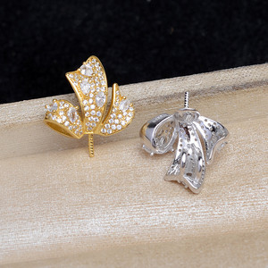 Pendentif à trois feuilles en argent S925, accessoires de bijouterie DIY, produit semi-fini plaqué 25 mm avec base vide, tête de pendentif nœud papillon - Product Image 3