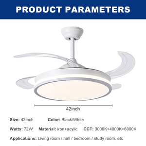 Ventilador de Techo LED Moderno <span class=keywords><strong>con</strong></span> <span class=keywords><strong>Control</strong></span> <span class=keywords><strong>Remoto</strong></span> para Sala de Estar o Dormitorio, 220v, 42 Pulgadas, 72w, Aspas Retráctiles, <span class=keywords><strong>con</strong></span> Luces - Product Image 3