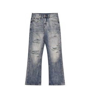 Pantalones vaqueros holgados personalizados de pierna recta para hombre, pantalones vaqueros sueltos lavados y desgastados, a la moda para verano, otoño e invierno, informales - Product Image 1