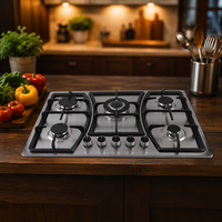 Table de cuisson à gaz compacte 5 brûleurs en acier inoxydable pour comptoir de cuisine, vente directe usine