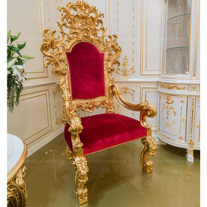 Fauteuils luxueux en tissu <span class=keywords><strong>rouge</strong></span> royal pour la décoration intérieure Chaise du trône du roi à dossier haut bon marché pour la fête de mariage - Product Image 1