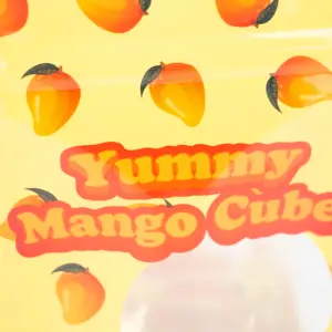 Custom Printing 100g Mango Cube Candy Stand Up Pouch Fruit Candy Packaging Bag With Window Zip Lock