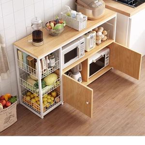 Robusto Armadio Multistrato in Metallo per Cucina con <span class=keywords><strong>Ripiani</strong></span> in Legno e Ante per Organizzazione di Microonde, Alimenti e Dispensa - Product Image 2