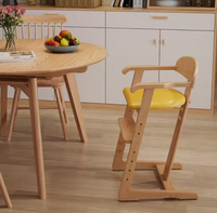 Chaise haute réglable en bois massif avec coussin amovible pour repas et études des tout-petits
