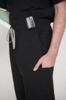 À la mode gommages uniformes blouse slim fit médicale homme noir Anti-rides polyester rayonne spandex 72% 21% 7% tissu costume