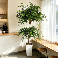 Arbre artificiel à feuilles vertes double étage en PE, hauteur 150 cm, résistant aux UV, éco-responsable, pour hôtels et restaurants (vente en gros)