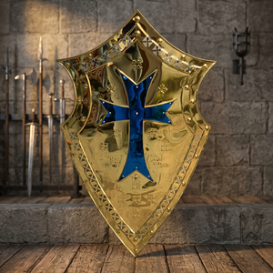 Escudo Medieval de Latón Pulido, Placa Decorativa de Armadura, Accesorio Histórico para Películas, Decoración para Halloween - Product Image 1