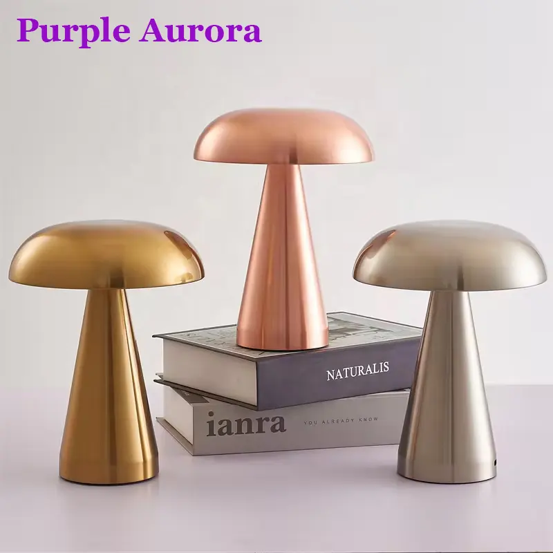 Cheap Gold Mushroom Wireless Bedside Rechargeable Cordless Desk Night Light Restaurant Led Table Lamps Luxury