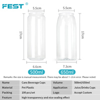 FEST Portable clair canette à boire 500ml bouteille ronde pour eau boisson jus jetable en gros boissons bouteilles en plastique pour animaux de compagnie