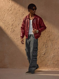 Blouson vintage de motard <span class=keywords><strong>en</strong></span> <span class=keywords><strong>cuir</strong></span> d'agneau véritable rouge à fermeture éclair avec logo personnalisé de haute qualité pour hommes - Product Image 6