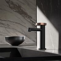 Robinet de salle de bain moderne en laiton, mitigeur sur comptoir, avec cartouche céramique et poignée circulaire unique, idéal pour la maison, l'hôtel et les halls.