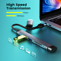 Hub 2 en 1 con 5 puertos USB 3,0, adaptador multipuerto OTG Hub SD TF, lector de tarjetas