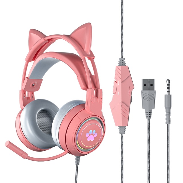 Cross-border Cute Cat Ear Protein Cotton Gaming Computer Headphones Wired 2m Cord Live Streaming Headset E-sports Active Noise