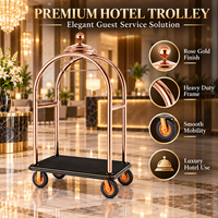 Luxuriöser Hotel-Gepäckwagen aus Edelstahl mit Goldfinish, Roter Teppich-Plattform, 8 Zoll Ultra-Leise Räder für Hotel-Gepäckträger