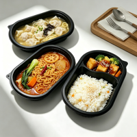 Boîte à lunch jetable en PP de qualité alimentaire pour la restauration, à usage professionnel, pour la préparation des repas, avec 2 compartiments, anti-fuite, en plastique
