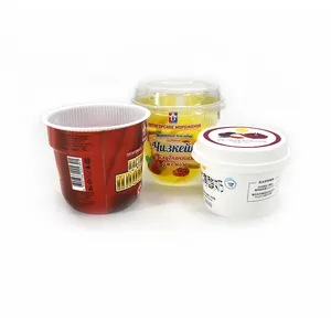 Luckytime Plastic PP in mold labeling Cup Yogurt Cup with lid and spoon