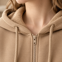 Sweat-shirt à capuche court zippé intégral pour femme en molleton bouclette respirant, personnalisé, 60% polyester 40% coton, vente en gros