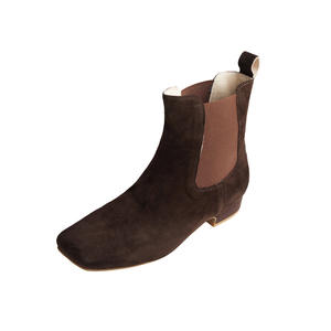 Bottines à bout carré en cuir véritable, bottines à plateforme avec fermeture éclair latérale, bottines Martin à lacets, chaussures à plateforme épaisse à talon compensé - Product Image 5