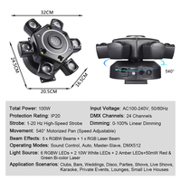Projecteur de scène mobile à 6 bras LED RGBW, faisceau laser DMX512, effet wash, activé par le son, pour discothèque, club, fête, mariage, DJ, éclairage de boîte de nuit