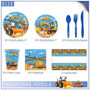 Dibujos animados ingeniería coche construcción temática niños fiesta de cumpleaños tablewaren platos desechables manteles y servilletas decoraciones - Product Image 3