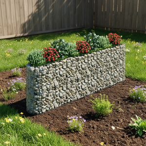 Fioriera rialzata a gabbione ellittica in ferro zincato argento, resistente, per fiori e piante verdi, stile rustico - Product Image 2