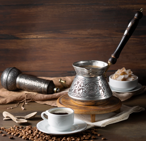 Cafetière turque Style Vintage Cafetière en cuivre Cuisinière Cezve avec poignée en bois Conception martelée à la main - Product Image 5