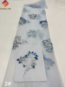 Elegante Tessuto in Pizzo con Ricamo Floreale 3D e Paillettes, Tulle Francese a Rete con Perline per Abiti da Sposa - Product Image 3