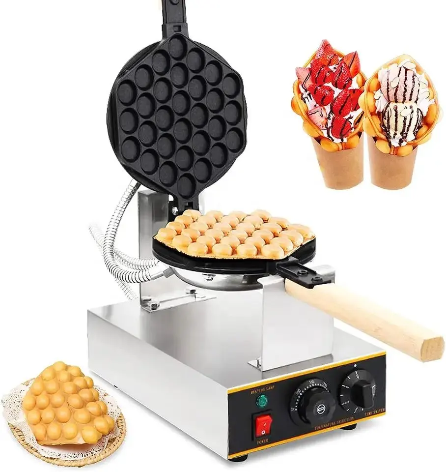 Elektrischer Bubble Waffle Maker 7.8 ''NonStick Hong Kong Stil Ei Waffel Eisen Baker mit Timer & Temperatur regelung