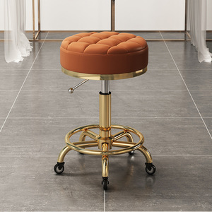 High Quality Salon Furniture 360 Degree Rolling Adjustable Hairdressing Chair <b>with</b> <b>Wheels</b> Gold Salon <b>Stool</b> - Product Image 4