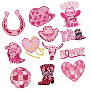 Nuevo parche bordado termoadhesivo rosa con diseños de Howdy, Botas de vaquera, Herradura, Yall, Rodeo y Mamá para decoración de ropa, sombreros y bolsos - Product Image 1