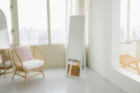 Miroir sur pied rectangulaire au design moderne en panneau de particules, vente en gros du fabricant, modèle MR-02, qualité Taïwan Chine, pour usage domestique