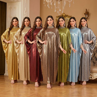 NR1535 Robe longue ample en polyester respirant, chic et luxueuse, à col rond et ornée de strass, pour l'été et l'automne, grande taille, transfrontalière