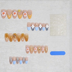 K064 Faux Ongles à Presser Amande <span class=keywords><strong>Pastel</strong></span> Nude Français <span class=keywords><strong>Rose</strong></span> Orange <span class=keywords><strong>Bleu</strong></span> 24 Pièces Réutilisables Couverture Complète Faux Ongles Faits Main - Product Image 3