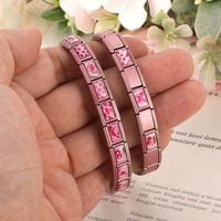 Bracelet tendance en acier inoxydable rose, style italien, à breloques, pour couple, avec motifs cœur, fleur et cerise, à assembler soi-même