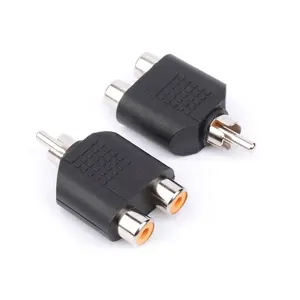 1 RCA Laki-laki Plug untuk 2-RCA Perempuan Adaptor untuk Audio Video AV TV Kabel Mengkonversi Dual RCA Jack Audio Y splitter Adaptor