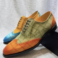 Chaussures pour hommes peintes à la main, dégradé de couleurs, style brogue Oxford, en cuir imprimé croco, pour affaires, soirées et occasions habillées